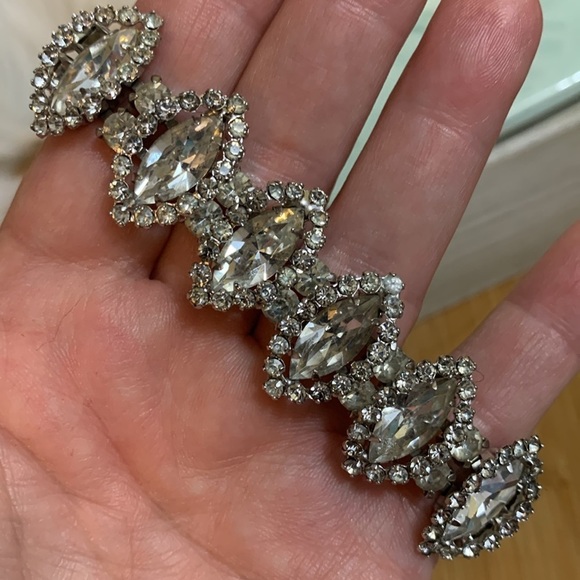 Albert Weiss Silver Vintage Rhinestone Marquise Stone Statement Wedding Bracelet - Picture 12 of 17